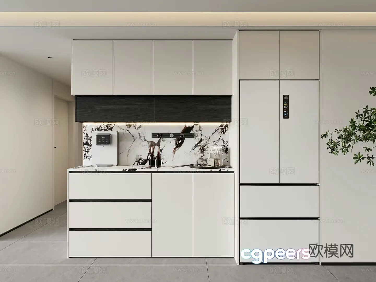 Modern minimalist sideboard refrigerator cabinet western dining cabinet 3D model