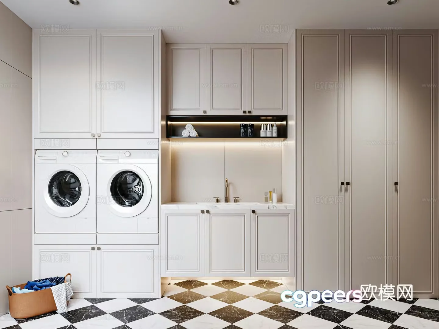 French housekeeping room laundry room 3d model