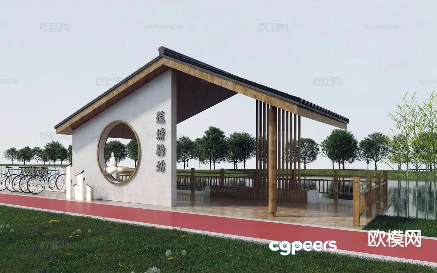 Modern cycling station roadside leisure pavilion 3D model