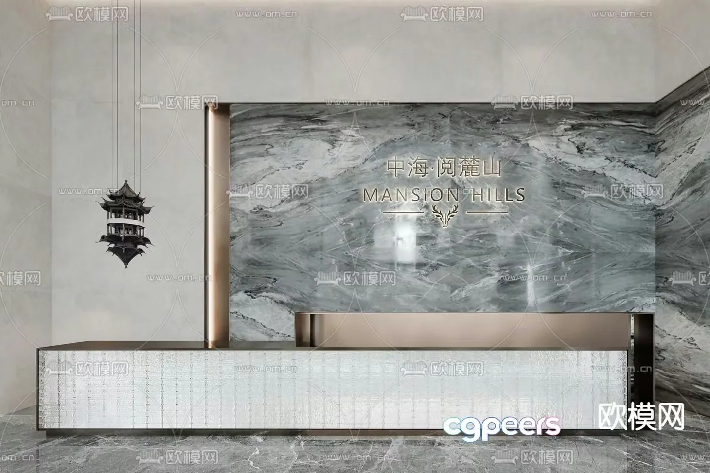 Sales office front desk information desk reception desk 3d model