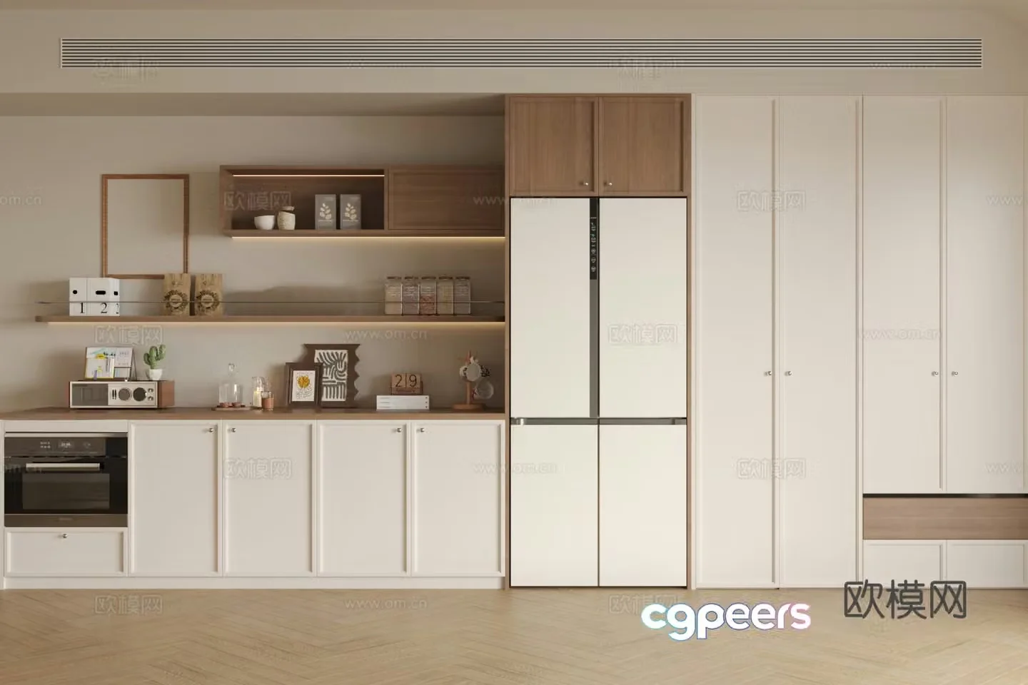 Middle-aged sideboard creamy sideboard tea cabinet sideboard meal preparation cabinet refrigerator sideboard 3D model