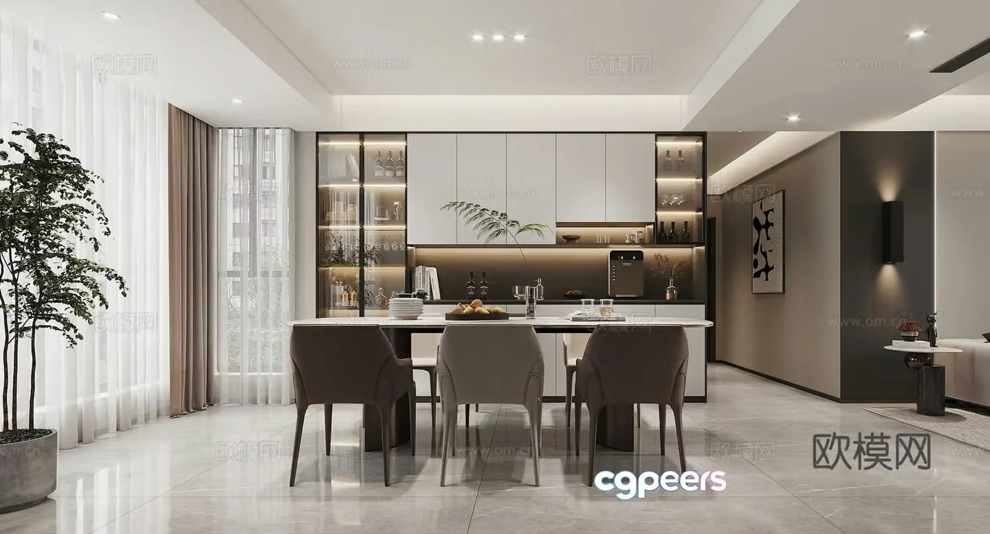 Modern restaurant Italian restaurant Light luxury restaurant Wine cabinet Dining table Black and white gray Modern living restaurant 3D model