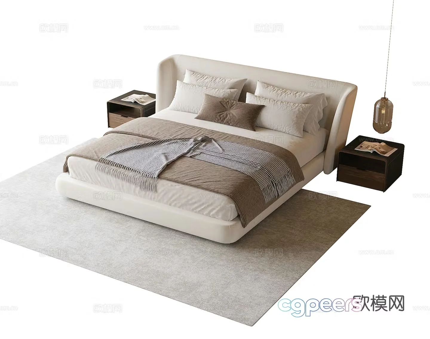 Modern double bed nightstand carpet 3d model