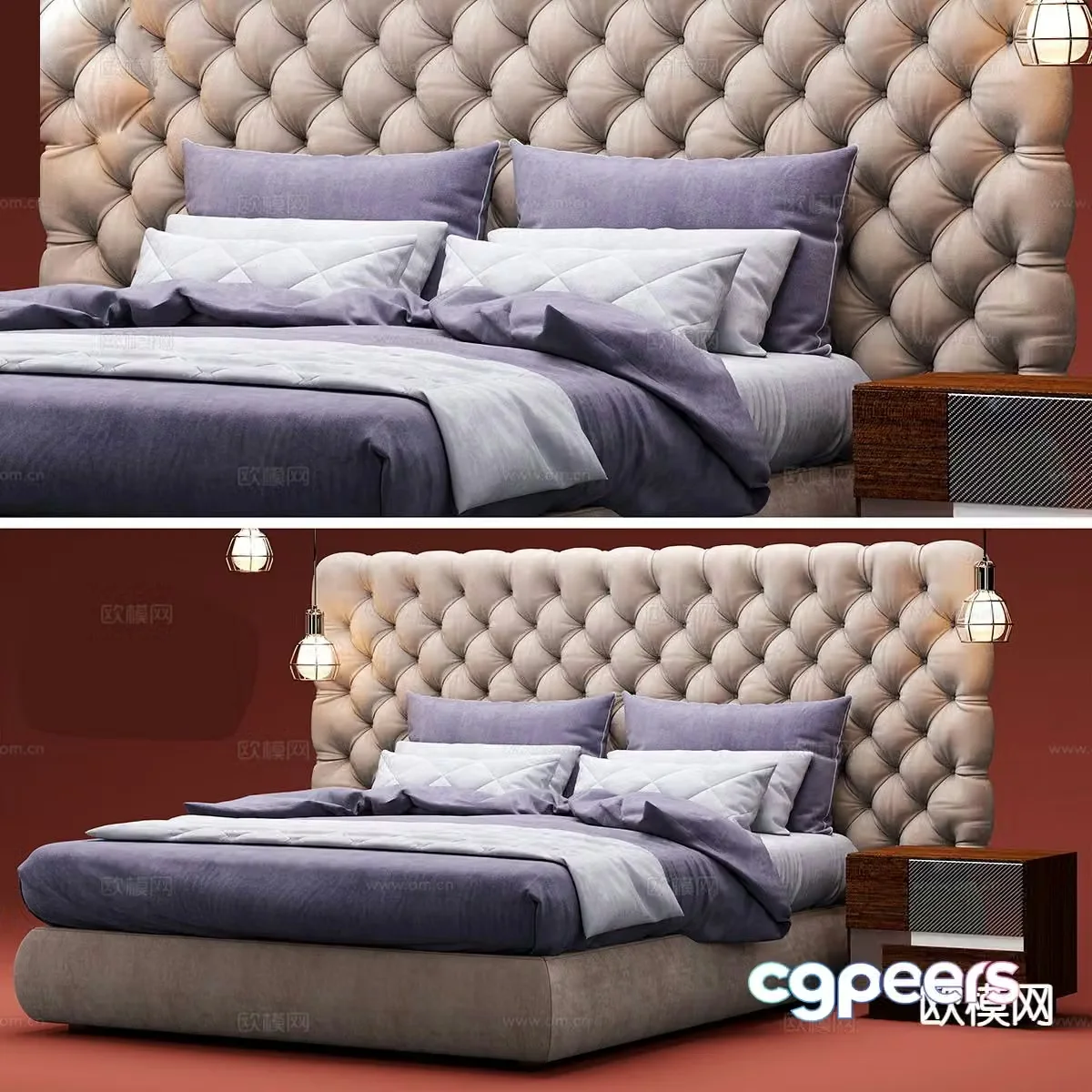 European double bed 3d model