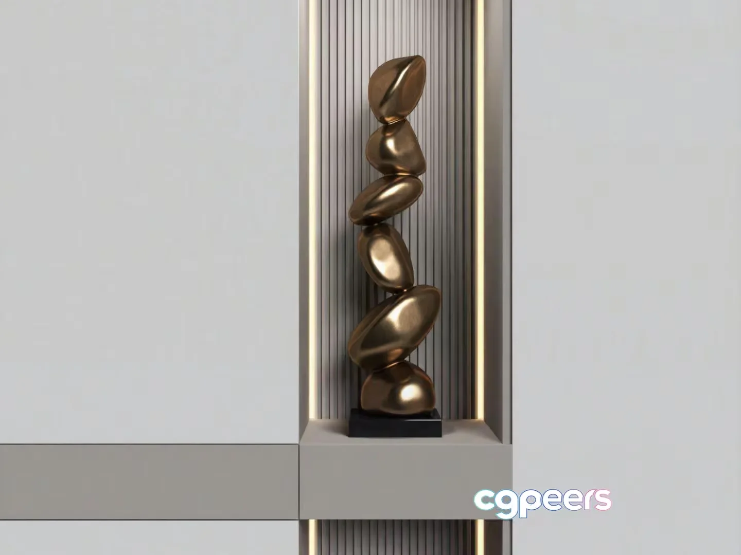 Abstract Bronze Sculpture 3D Model – 1074 – VRAY Render