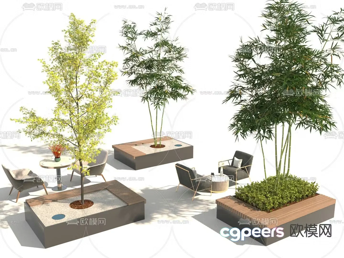 tree pool potted landscape tree 3d model