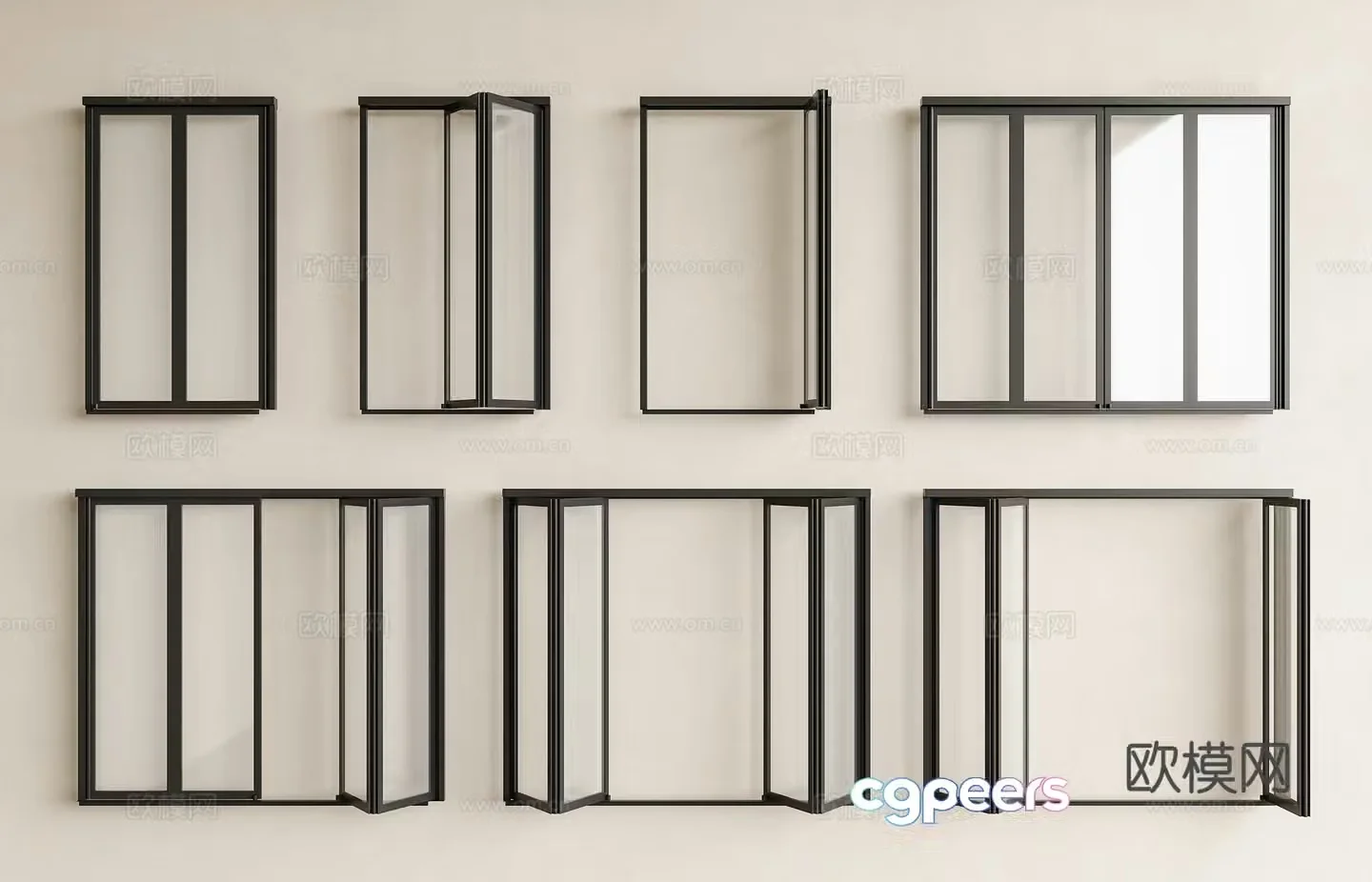 Modern minimalist windows Folding windows Glass windows Sliding windows Windows Floor-to-ceiling windows Folding glass doors 3D model