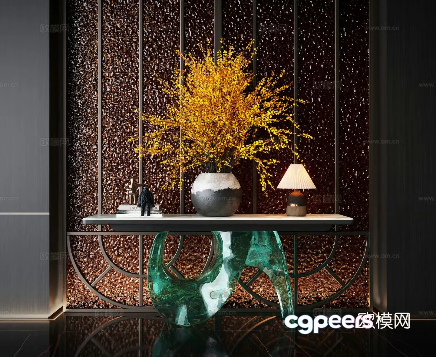 Modern end view cabinet flower art potted plant vase device hotel floral decoration 3D model