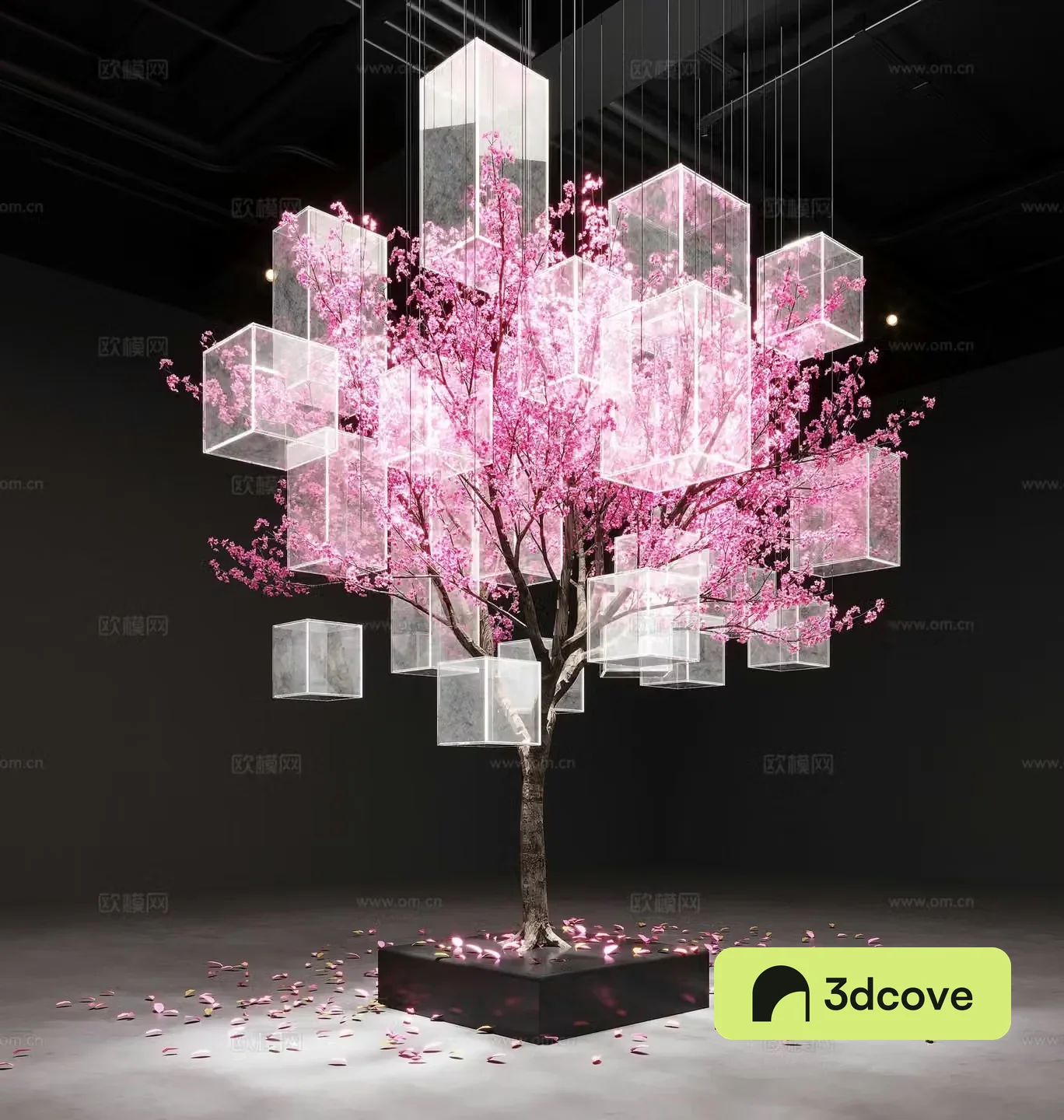 Modern glass art installation cherry blossom tree installation
