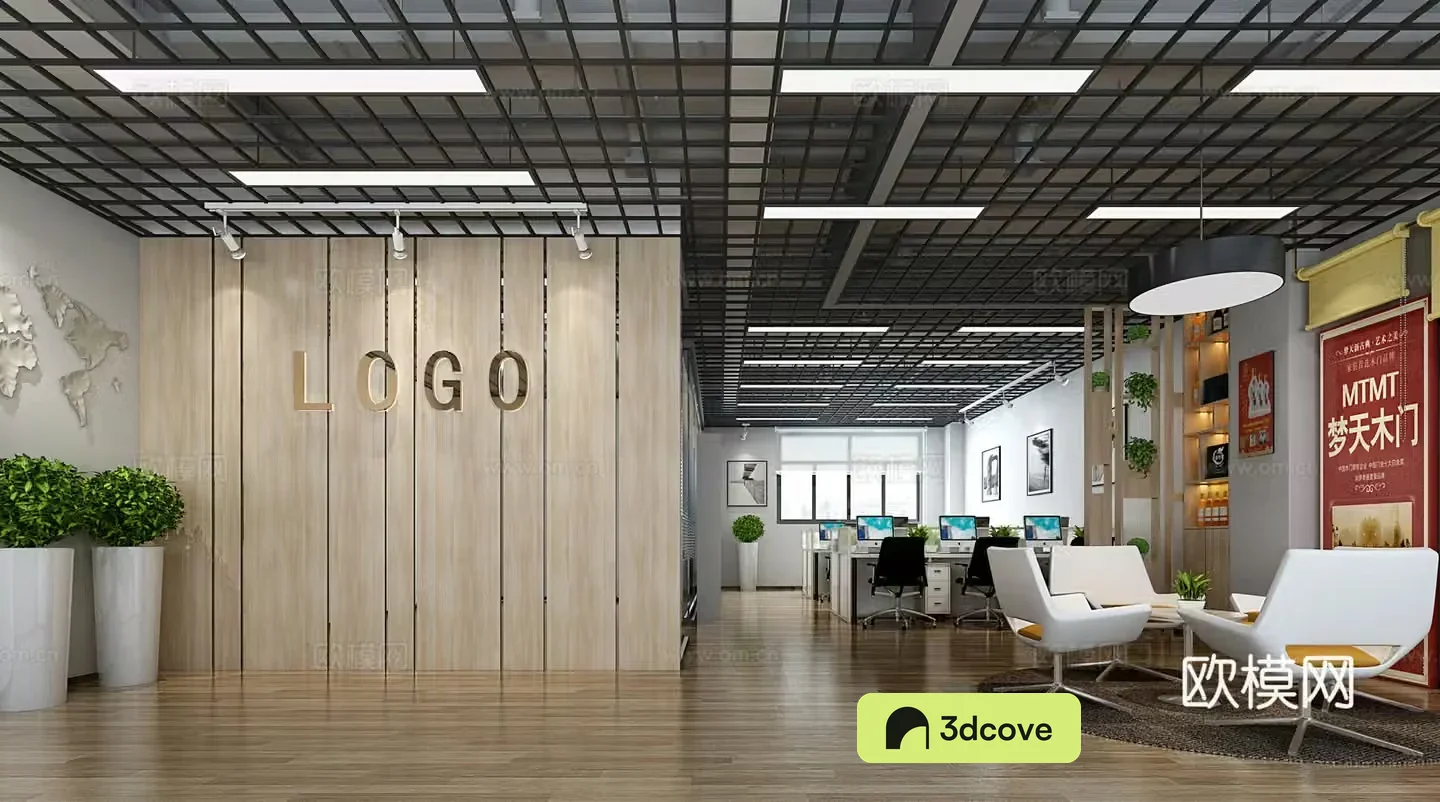 Modern company front desk office area reception area