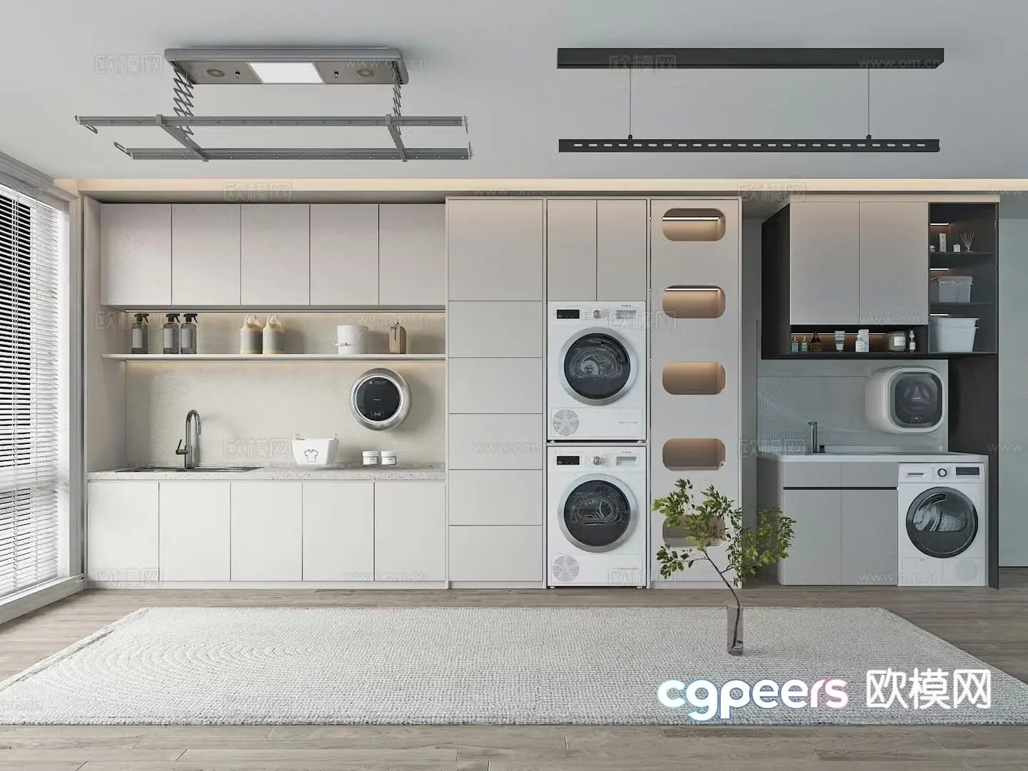 Modern balcony cabinet washing machine cabinet 3d model