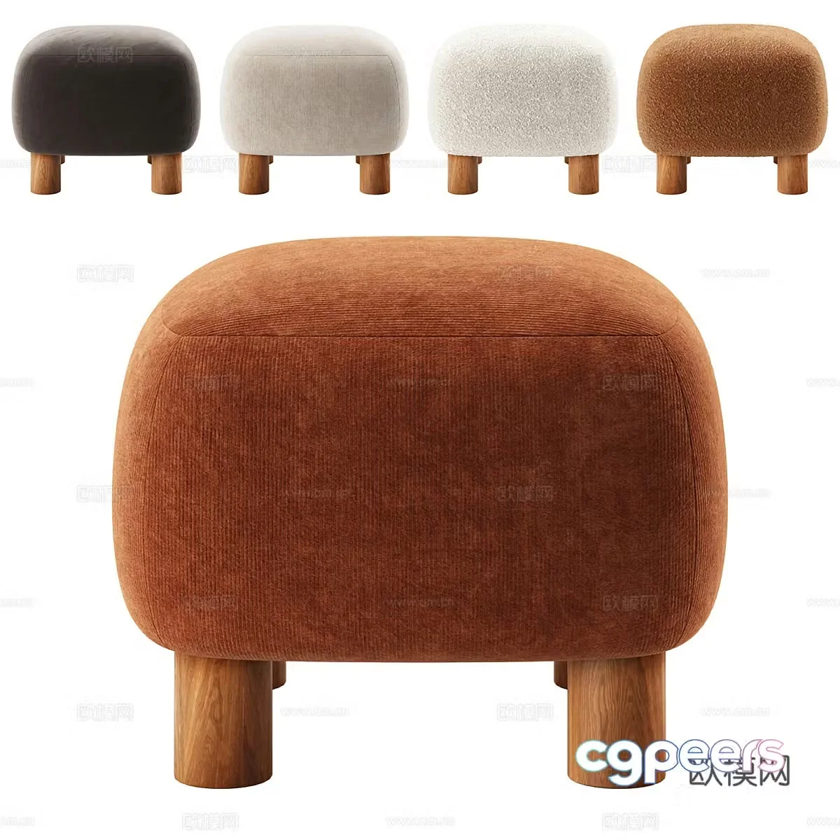 Modern cream style fabric stool 3d model