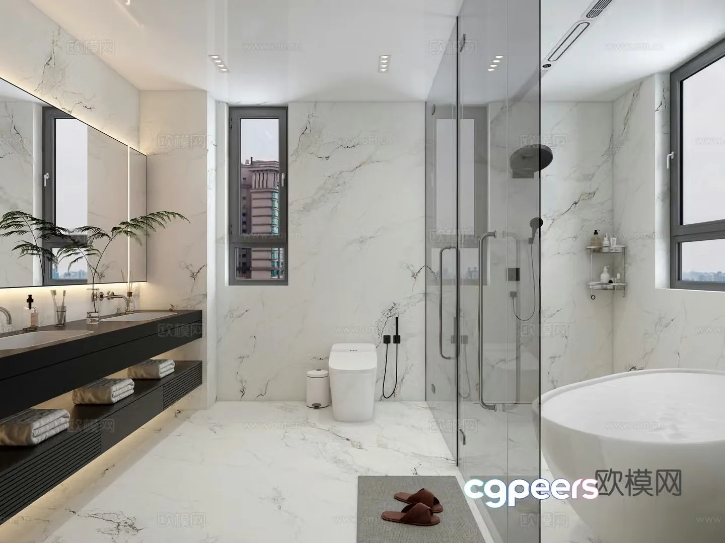 Modern bathroom bathroom cabinet smart toilet installation shower independent bathtub glass shower room 3D model