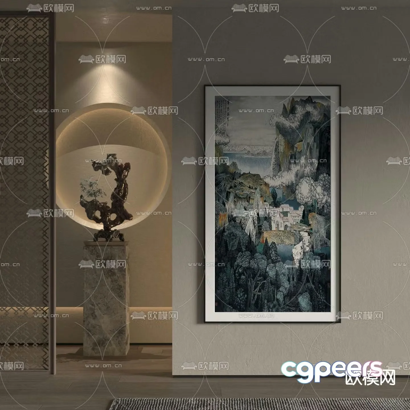 New Chinese style decorative painting Zen hanging painting Landscape painting 3D model