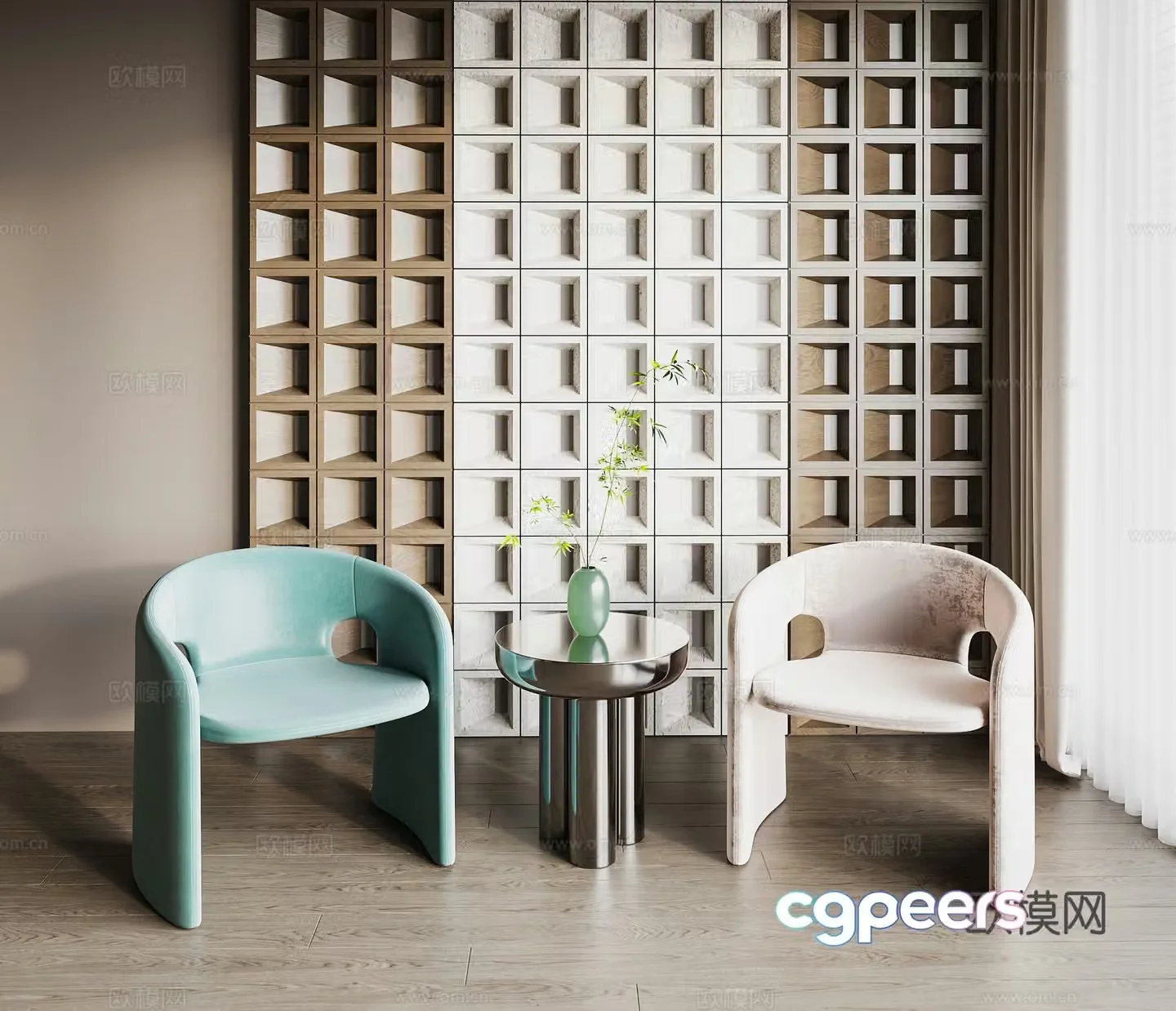 Modern single chair special-shaped single chair leather single chair chair coffee table combination 3D model