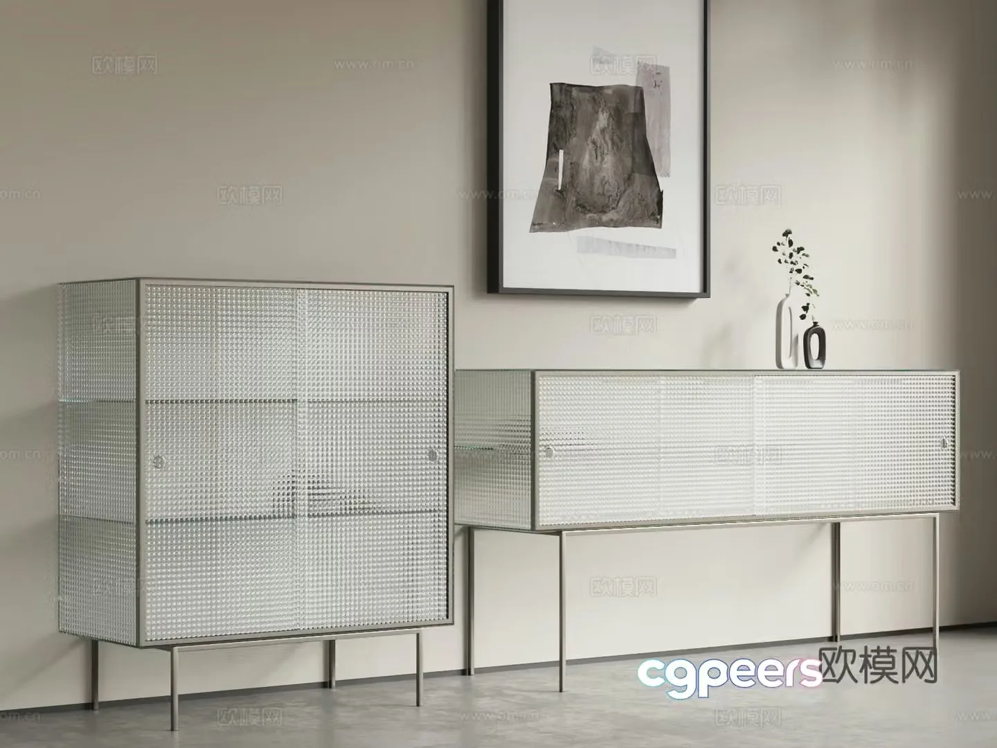 Italian glass sideboard medieval storage cabinet living room transparent storage cabinet light luxury decorative glass side 3D model