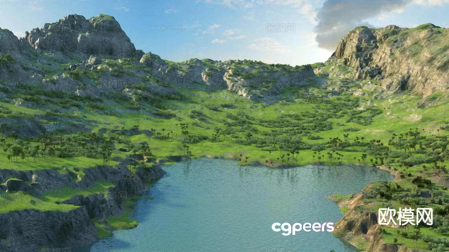 modern mountain mountain landscape lake 3d model