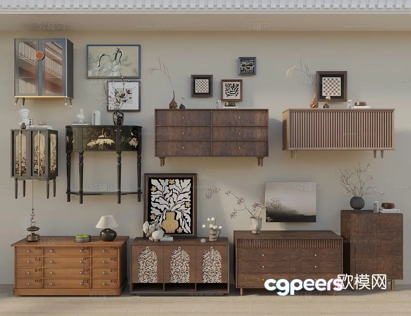 Middle Ages of Wasabi Wind Entrance Cabinet Chest of Cabinet End View Decoration Cabinet 3D Model