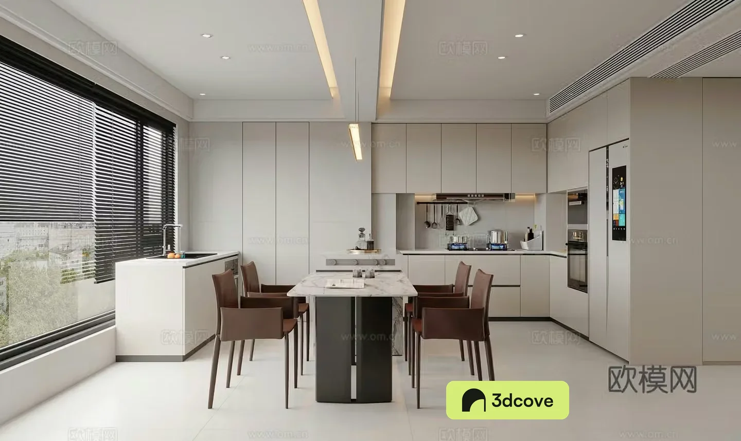 Modern restaurant Open kitchen Western kitchen island living room dining room simple