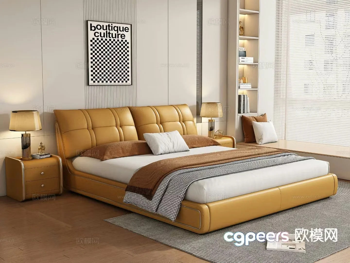 Italian double bed leather bed 3d model