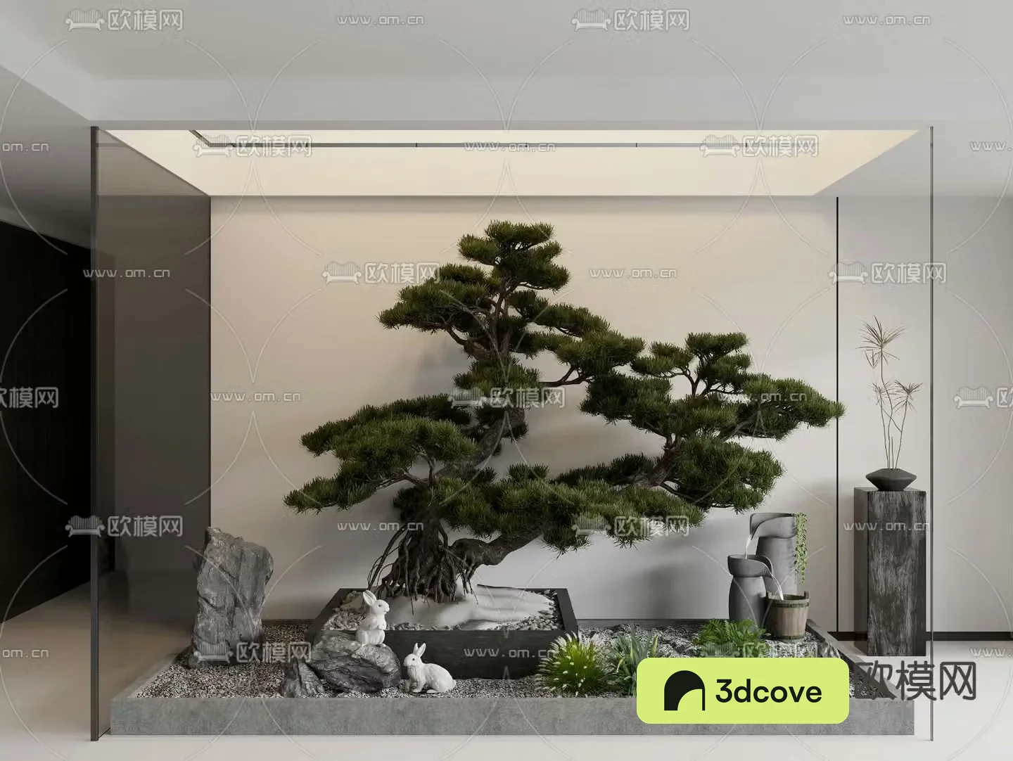 Indoor landscaping pine trees and green plants landscape sketch