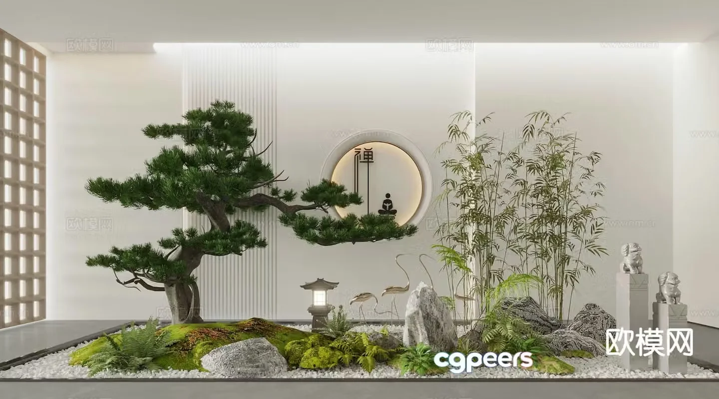 New Chinese style indoor landscape rockery landscaping 3D model