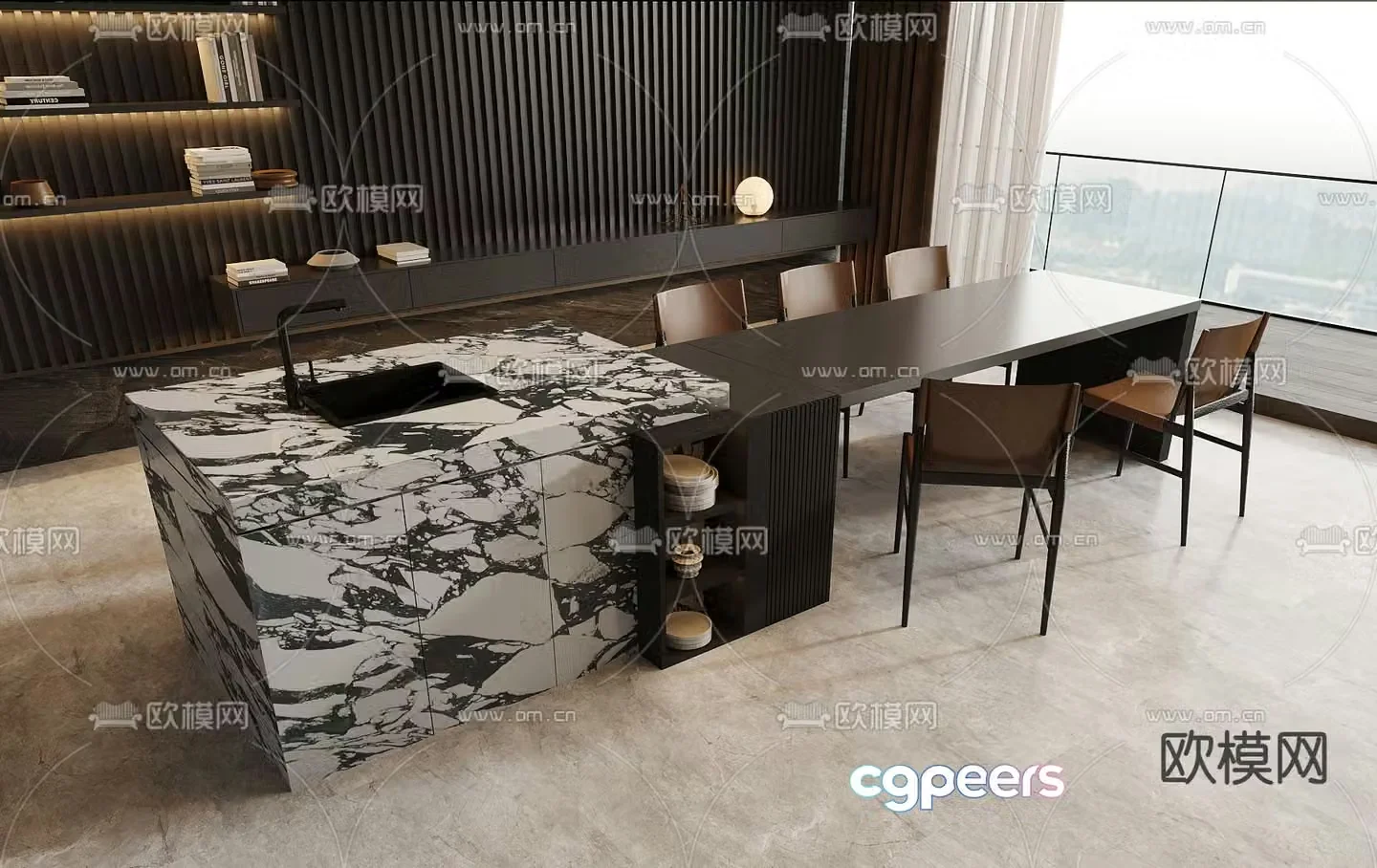 Italian island dining table 3d model