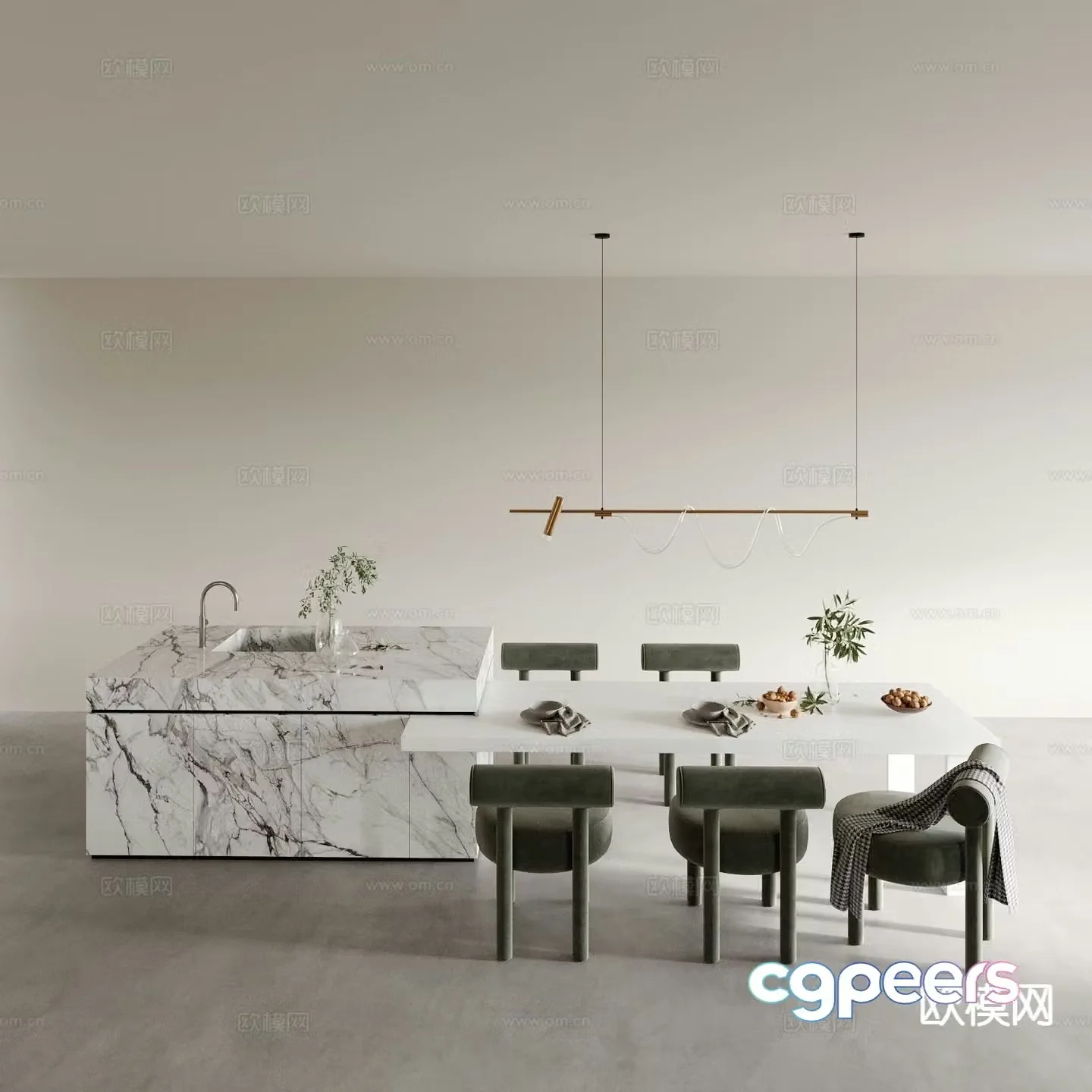 Island table island table dining table and chairs 3D model