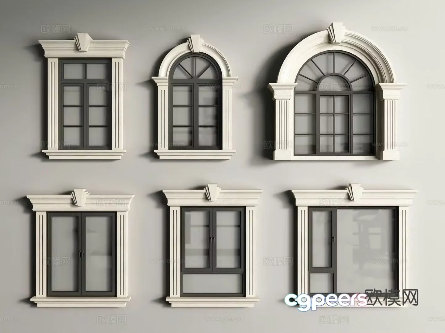 European style windows balcony windows casement windows 3d model
