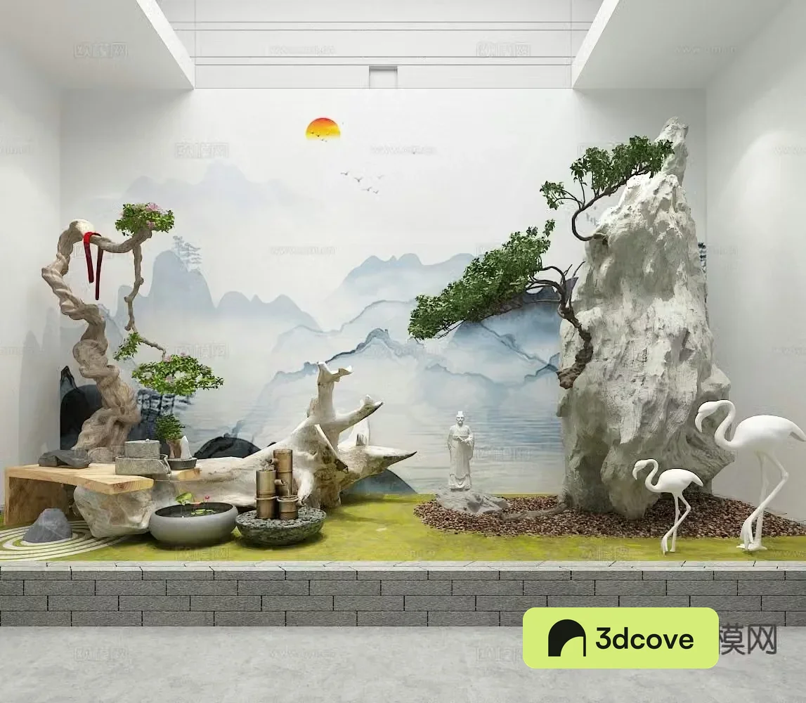 Chinese flower bed landscape indoor landscape