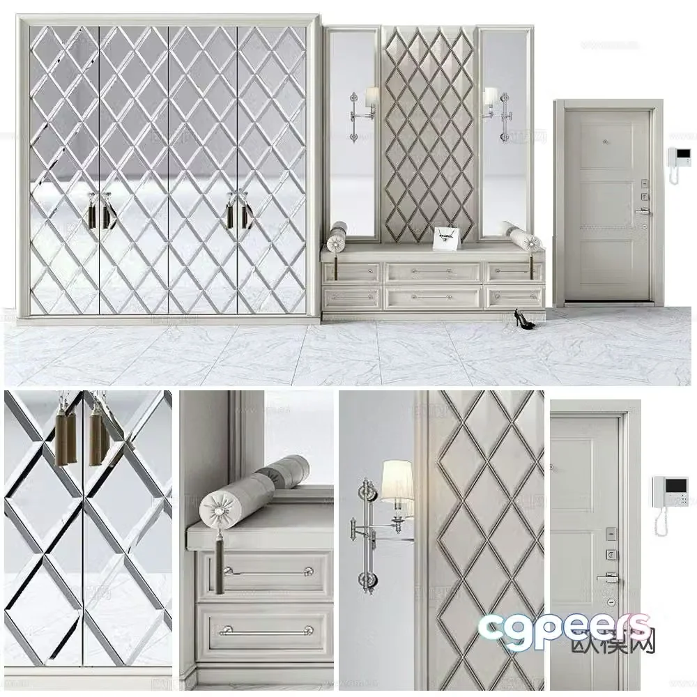European style shoe cabinet short shoe cabinet 3d model