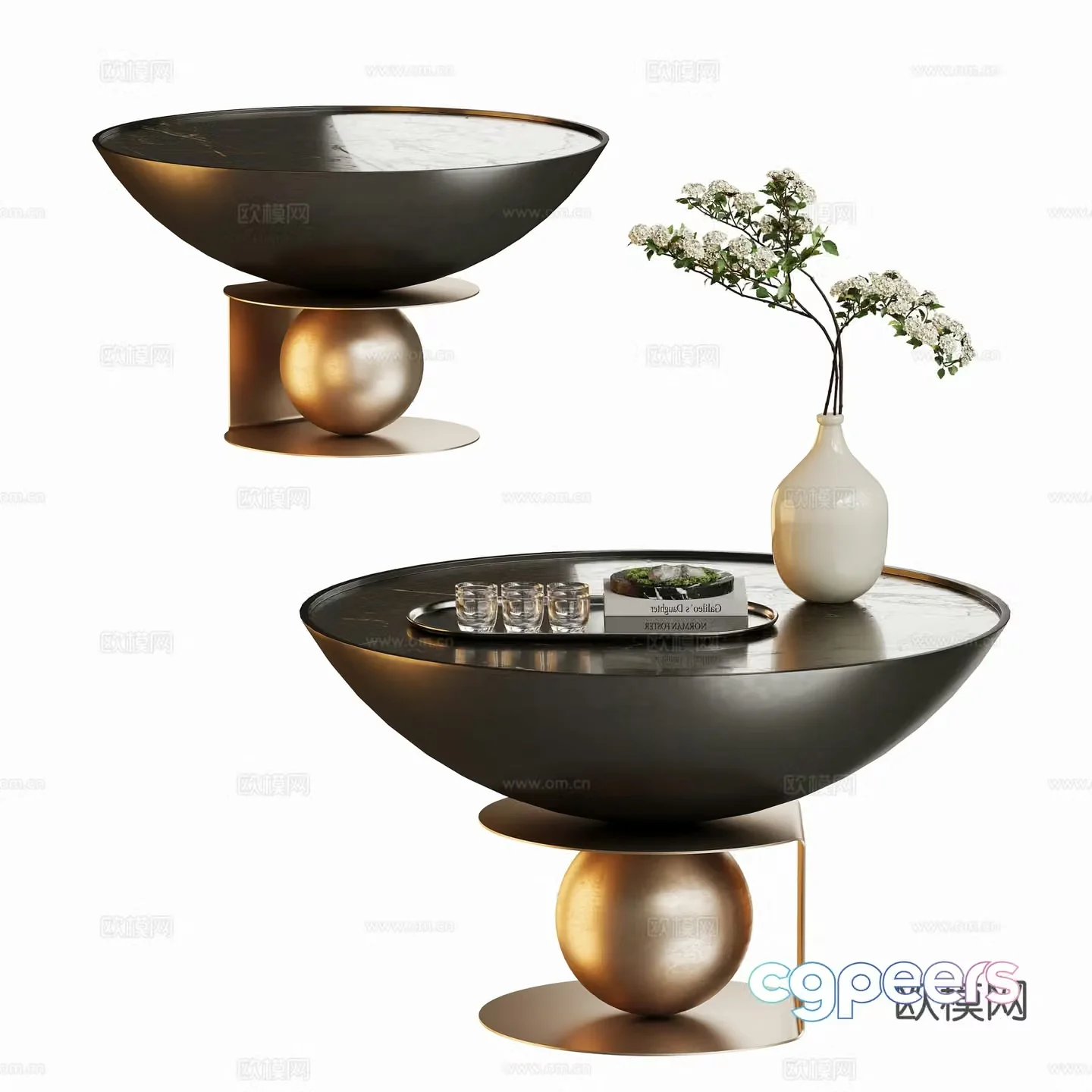 Modern light luxury round art coffee table 3d model