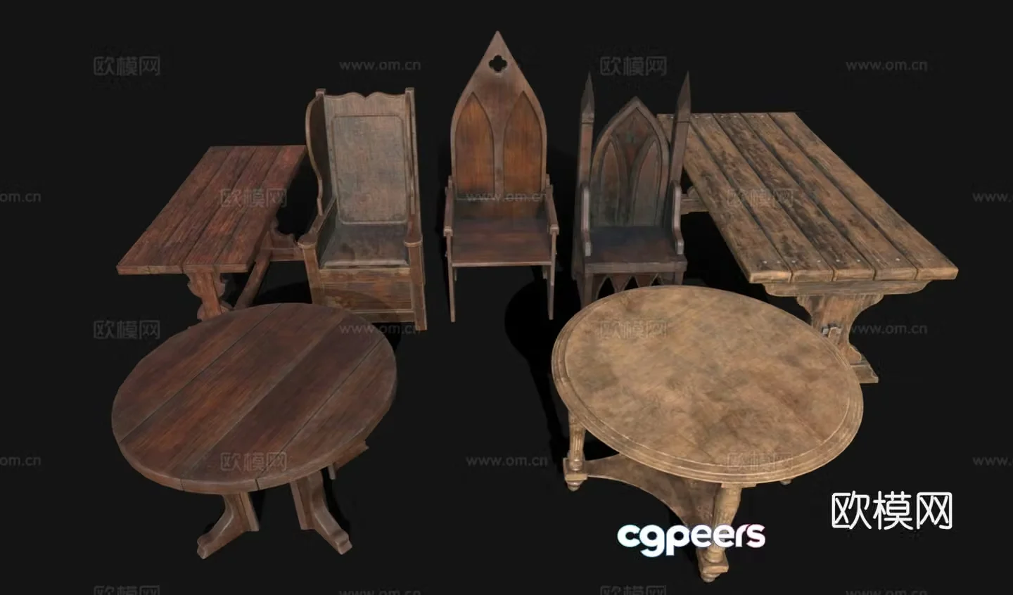 European retro dining table and chairs Gothic furniture European furniture European dining table and chairs 3D model
