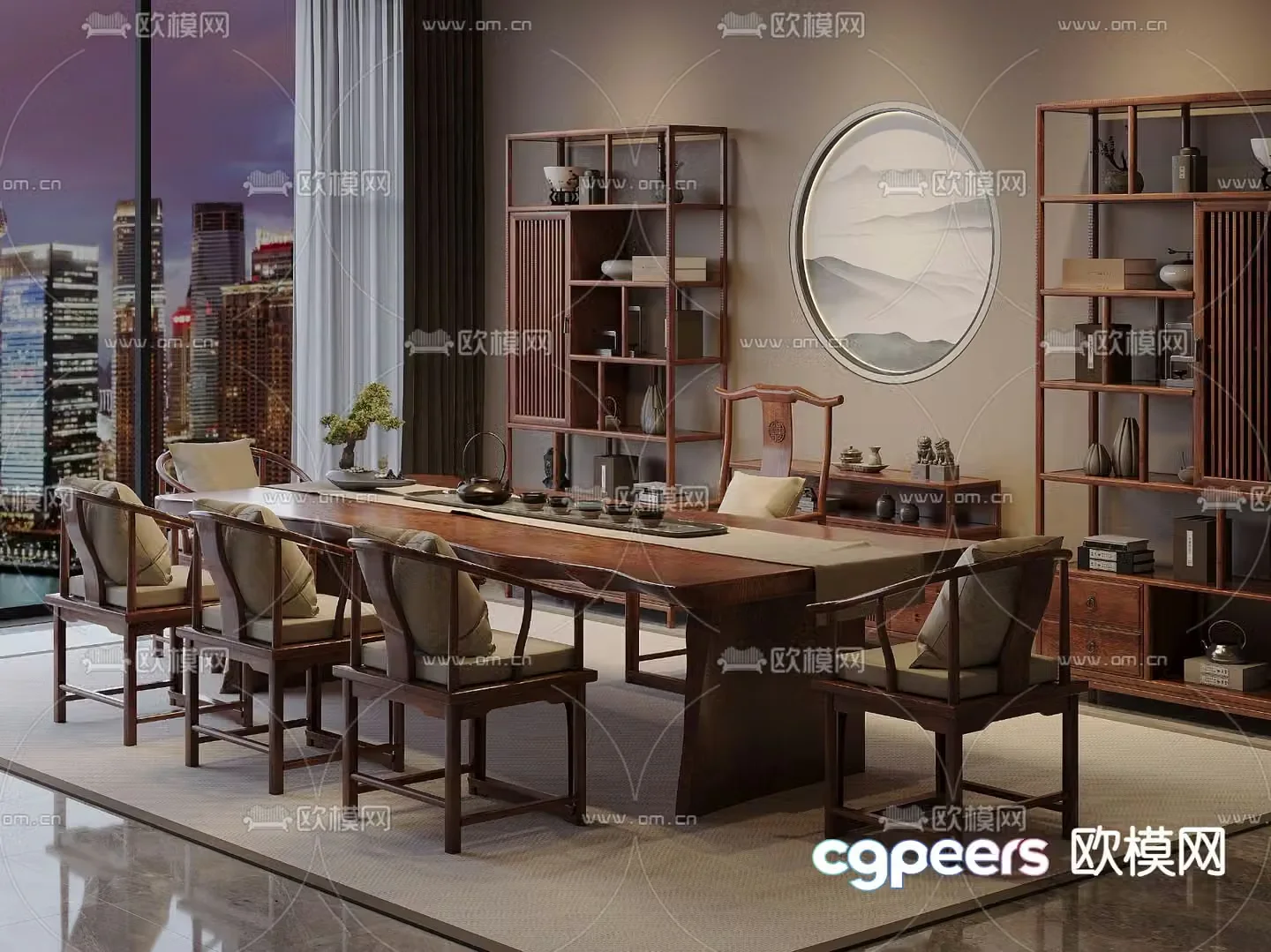 New Chinese style tea table and chairs tea table rack 3d model