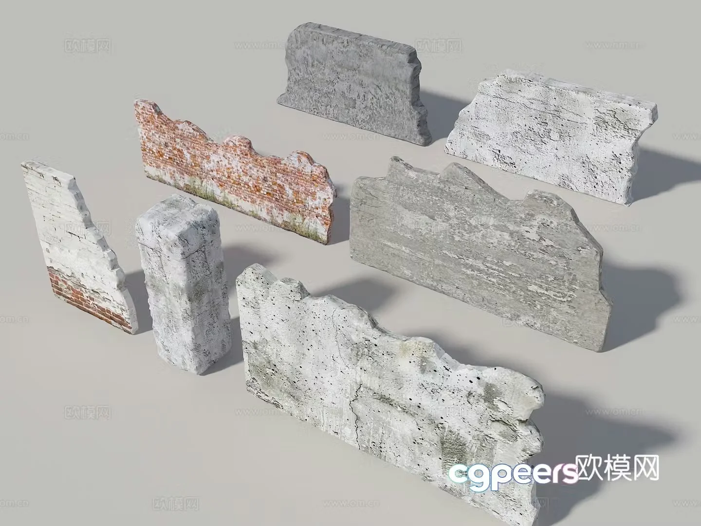 Damaged wall Adobe wall Old wall Battle damaged wall Industrial wind damaged wall 3D model