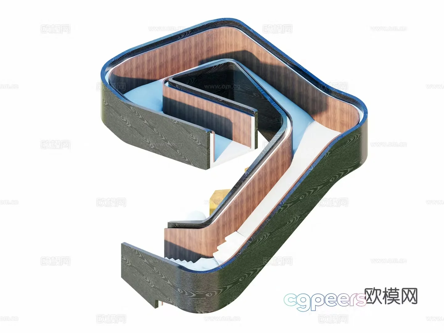 Modern new Chinese style Wasabi style Villa building rotation Alien teak walnut staircase combination 3D model