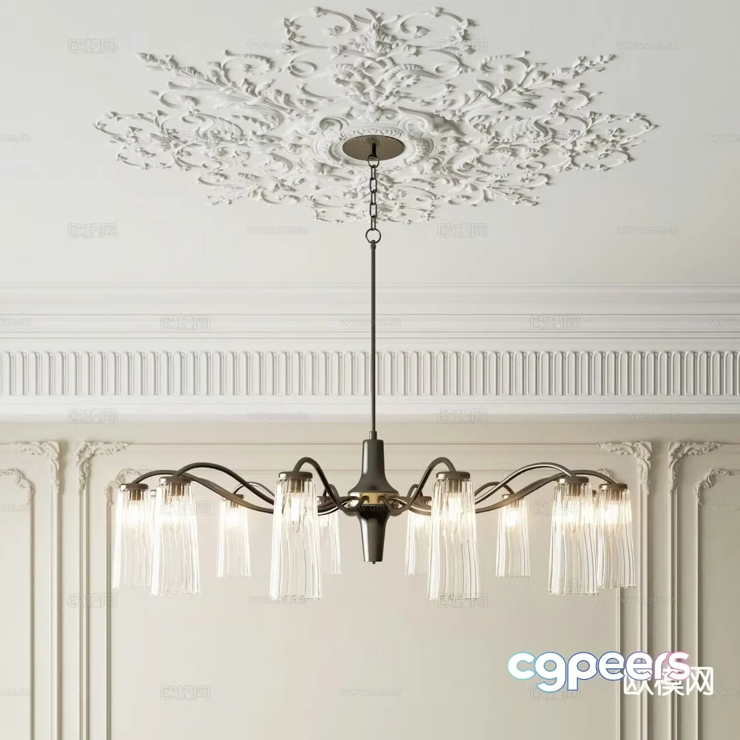 French glass chandelier 3d model