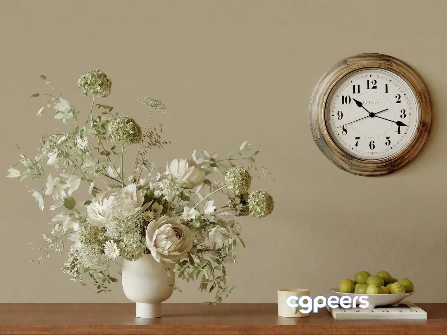 A Wooden Clock With A White Face 3D Model – 13805 – CORONA Render