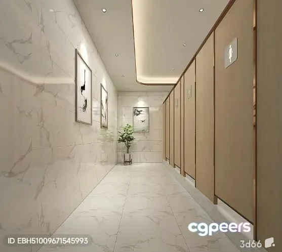 A Hallway With A Marble Floor 3D Model – 3653 – VRAY Render