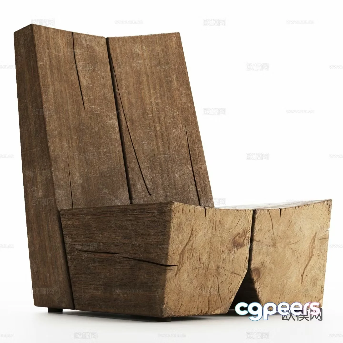 New Chinese style wasabi wooden bench leisure chair 3D model