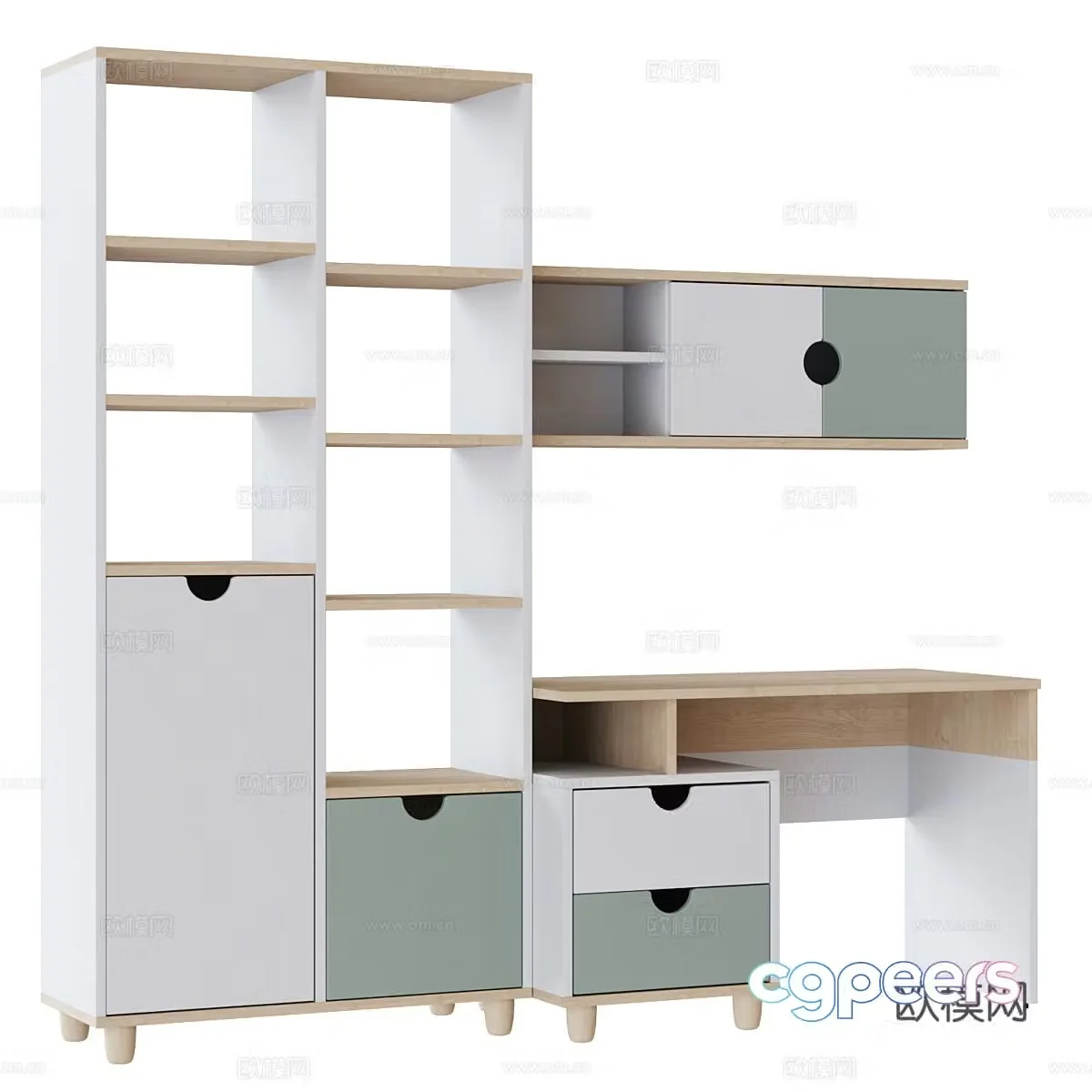 Modern cream style children’s bookcase children’s desk 3d model