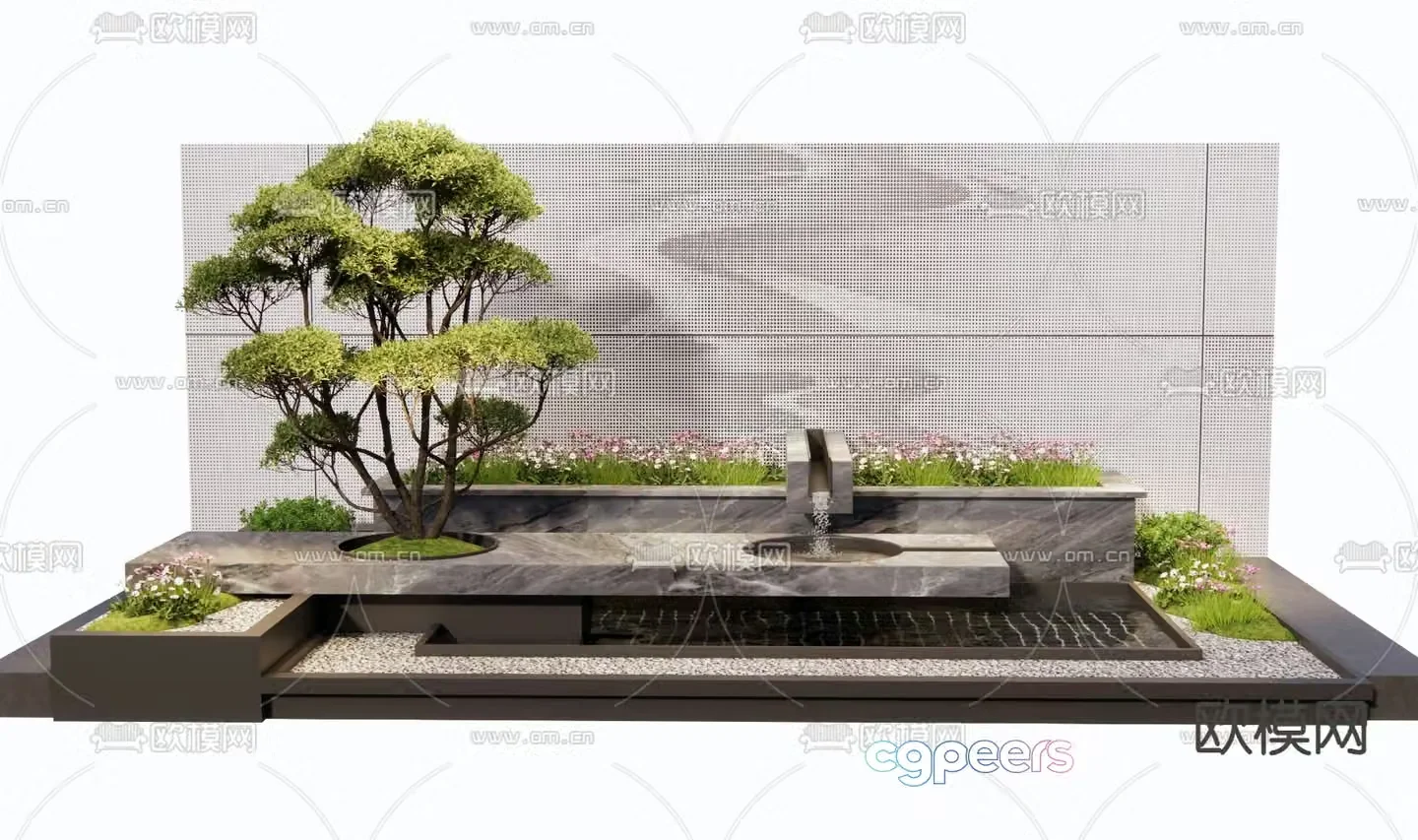 Falling water landscape water feature wall 3d model