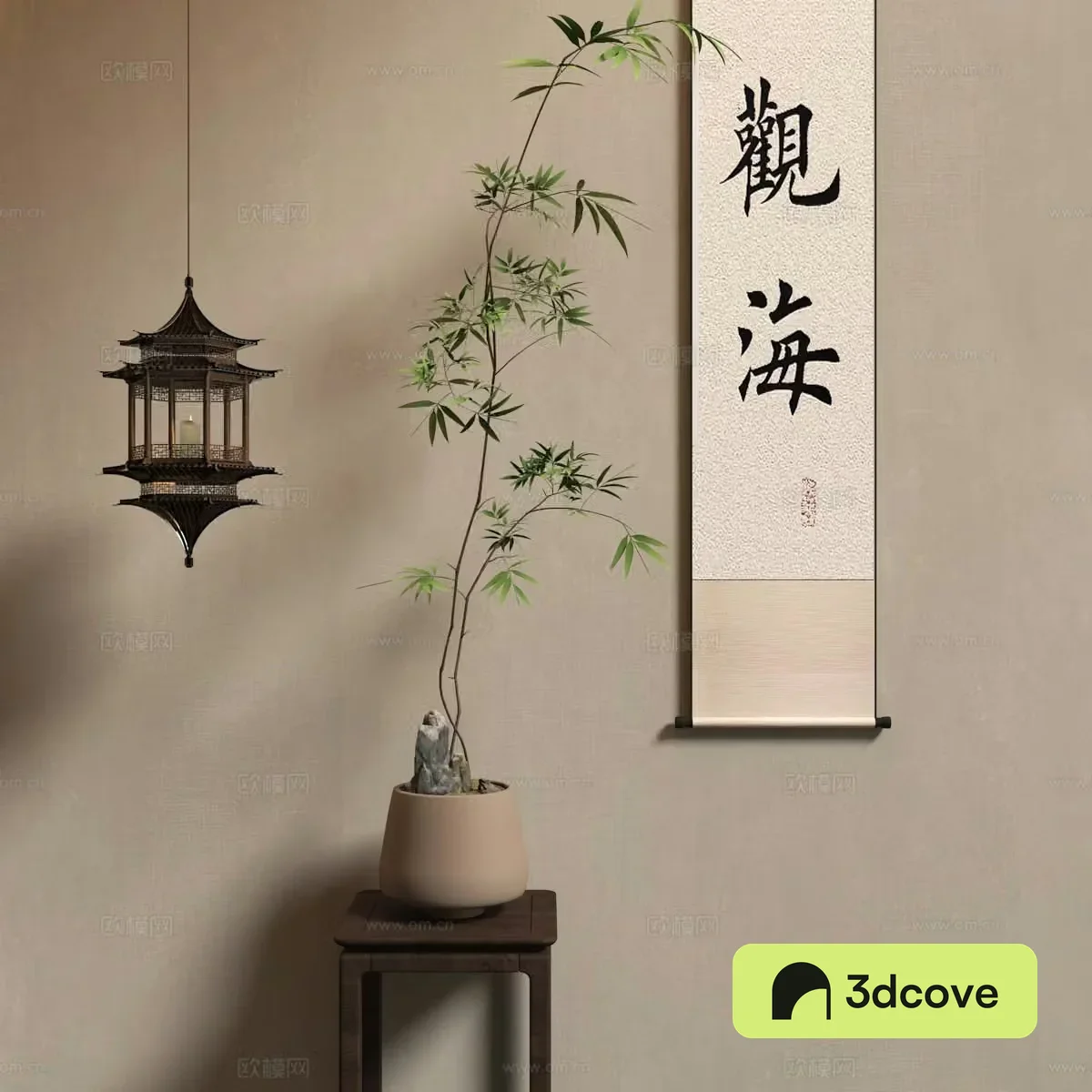 New Chinese style bonsai chandeliers calligraphy and paintings hanging paintings