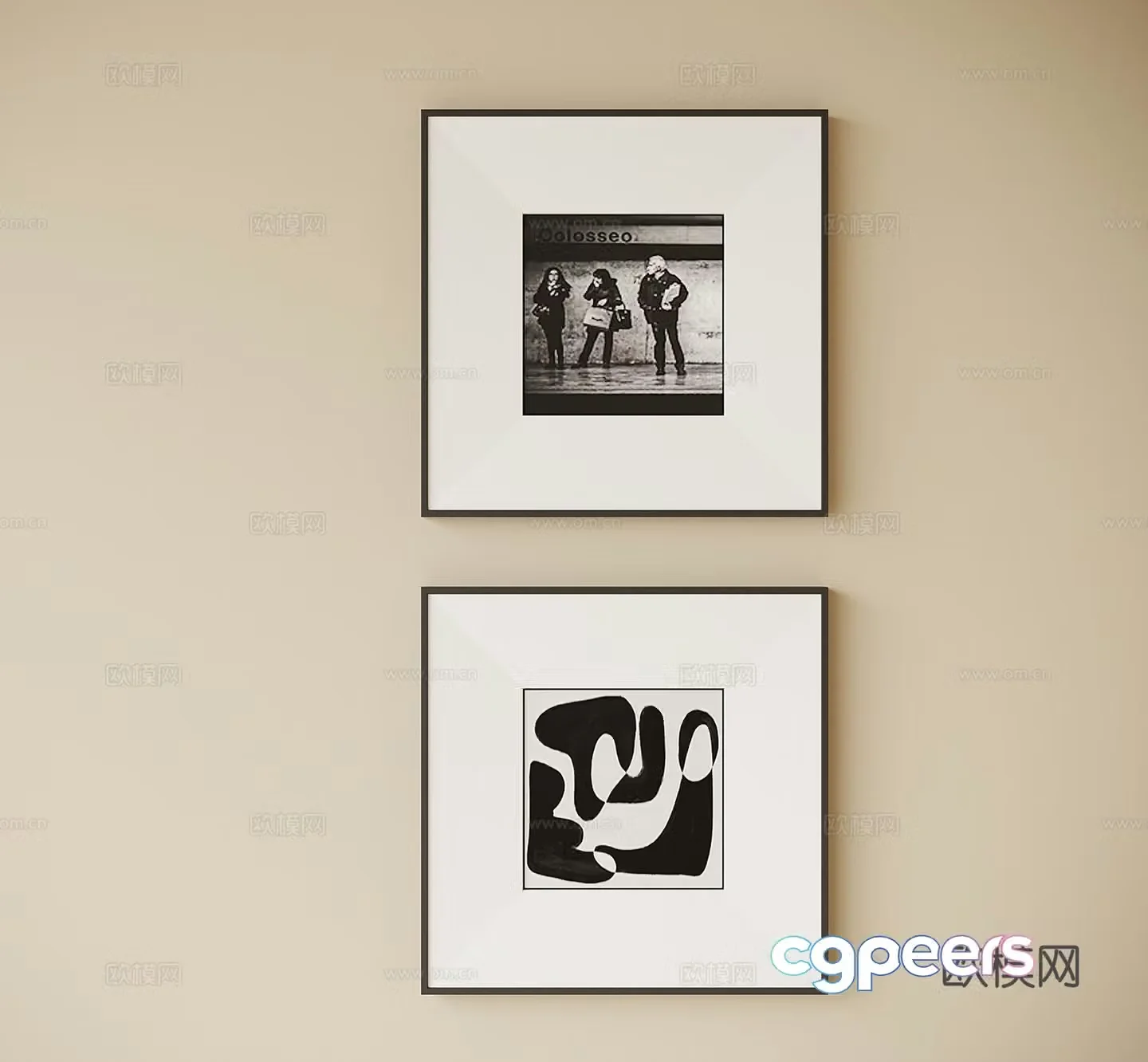 Modern bedside paintings black and white paintings 3D model