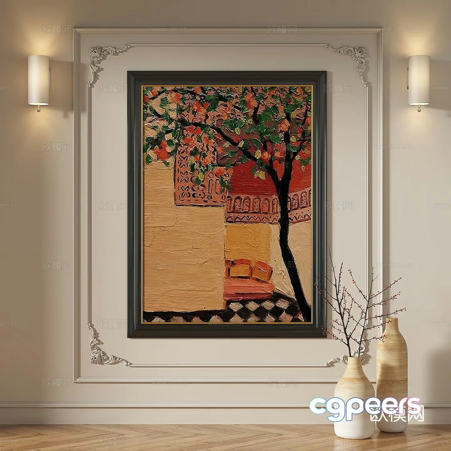 French modern retro medieval light luxury European classical simple abstract decorative painting 3d model