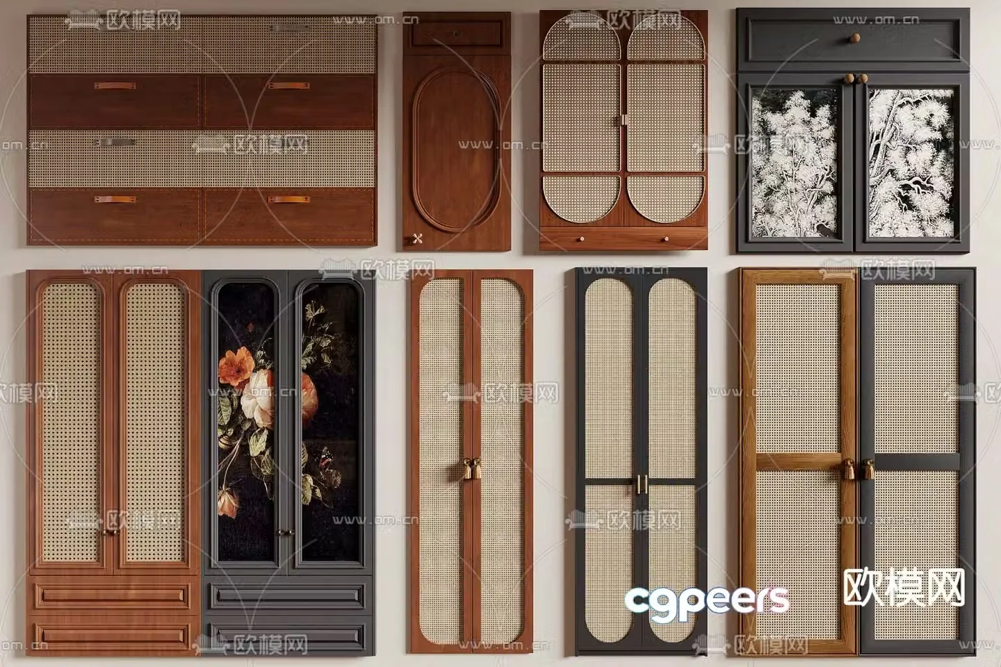 Middle-aged door panel cabinet door rattan door 3D model