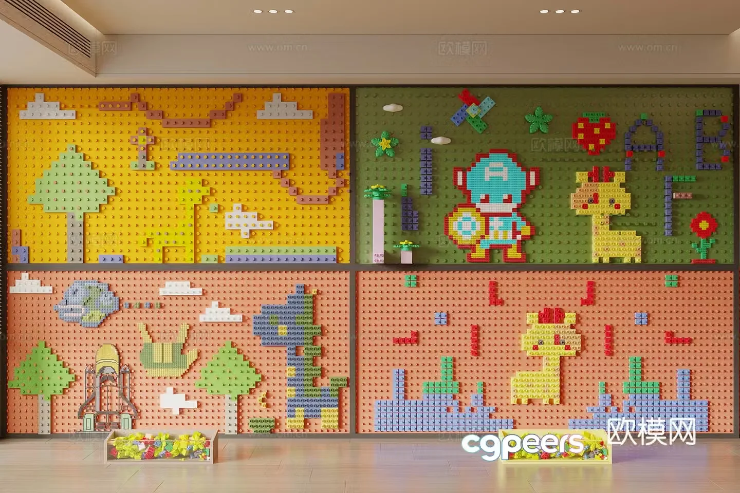 Modern lego brick toy wall 3d model