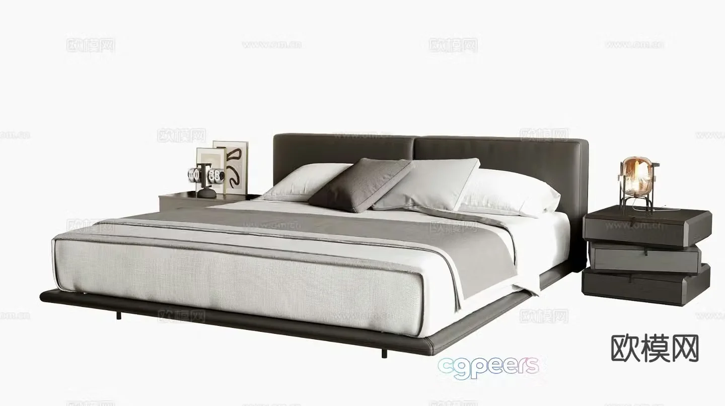 Leather double bed 3d model