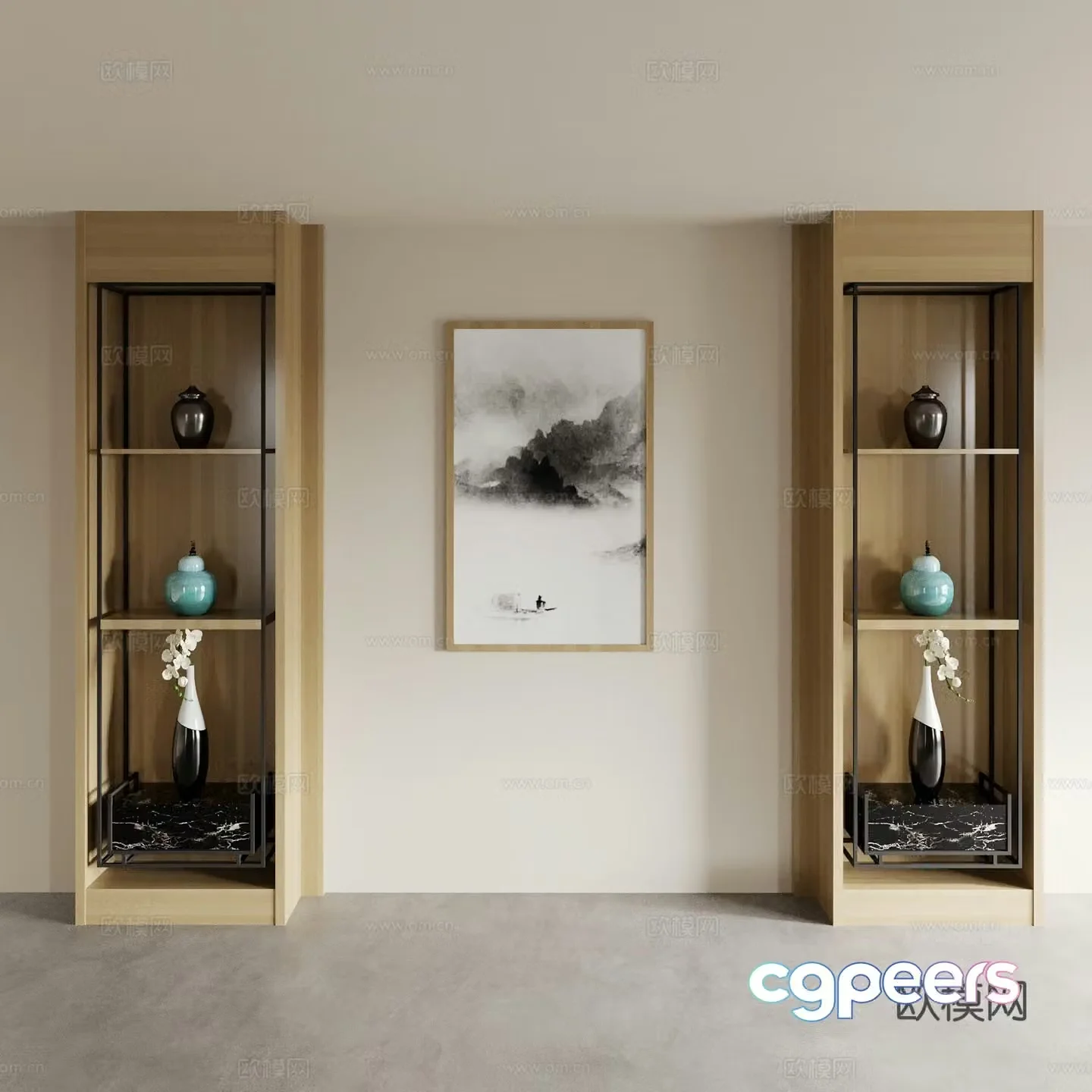 Tea cabinet bookshelf locker decorative cabinet display cabinet study background wall tea room background wall 3d model