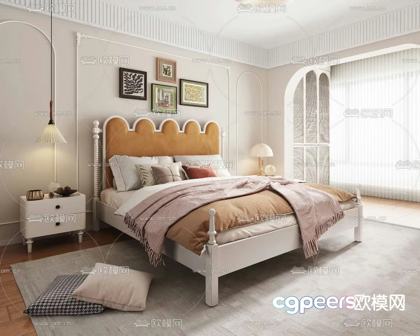 American double bed 3d model